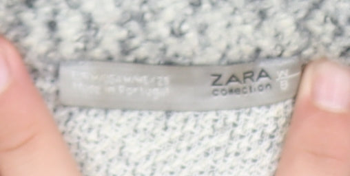 Zara Women Grey XL Chunky Knit Open Cardigan Relaxed Fit