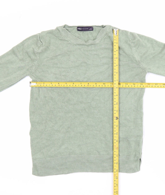 Marks and Spencer Men's Green Acrylic Crew Neck Jumper Size S
