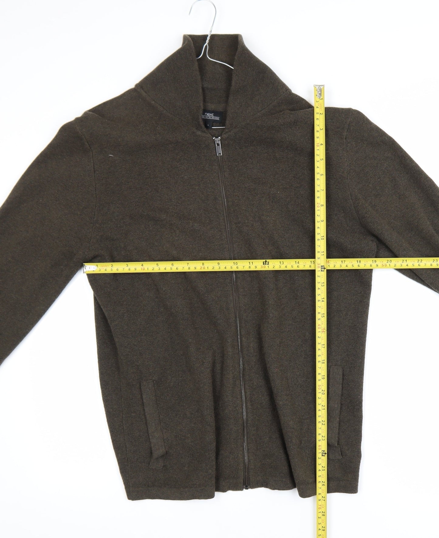 Next Men's Brown Cotton Full Zip High Neck Jumper Size L