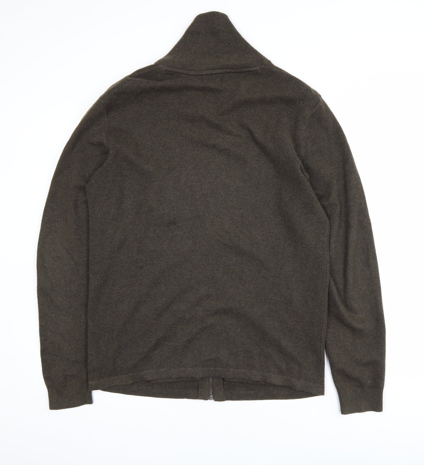 Next Men's Brown Cotton Full Zip High Neck Jumper Size L