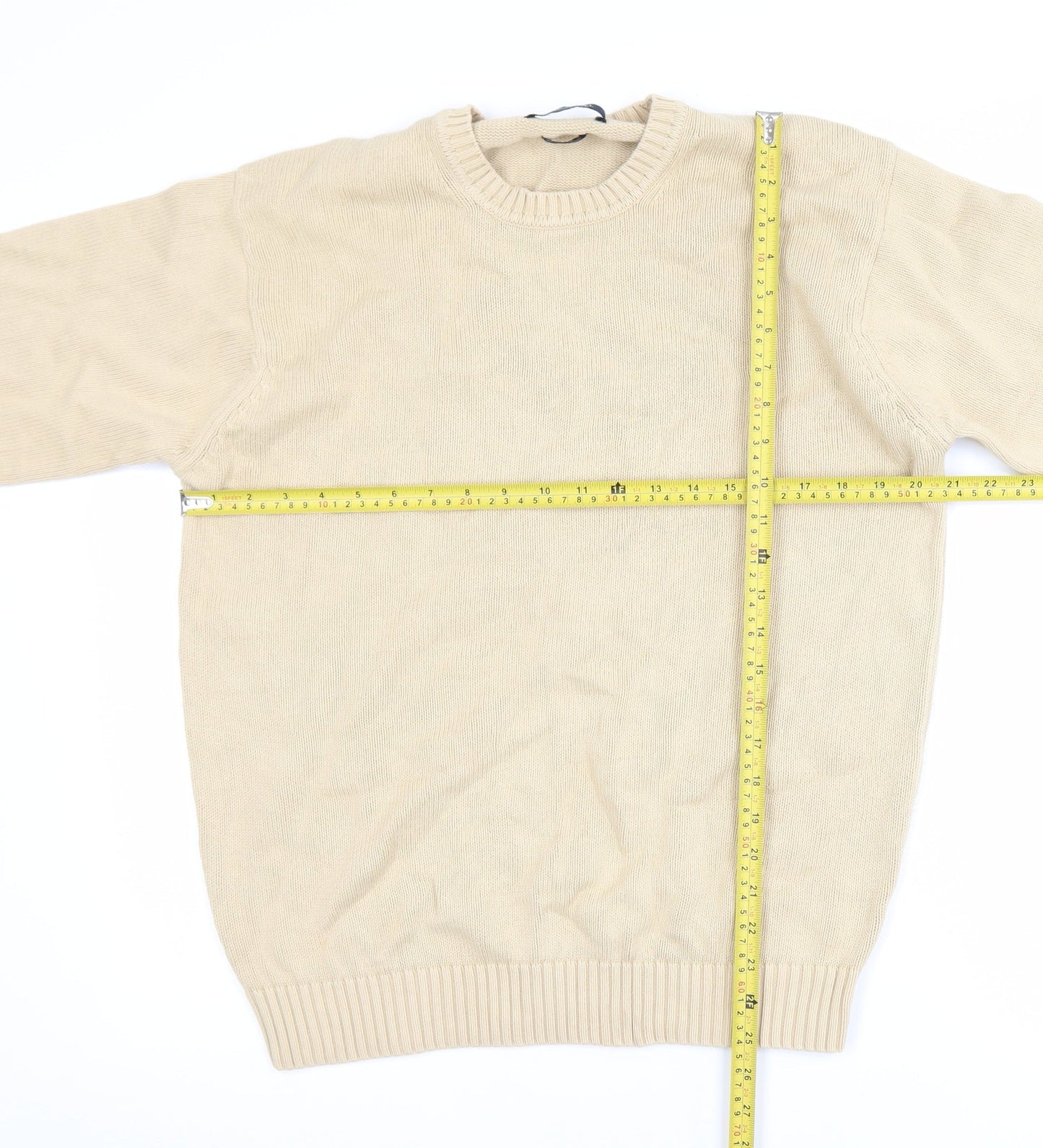 McNeal Men's Beige Cotton Crew Neck Pullover Jumper Size S