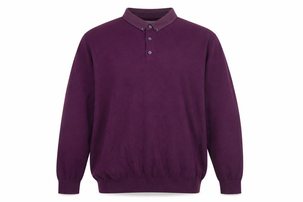 Marks and Spencer Men’s Purple 2XL Cotton Collared Henley Jumper