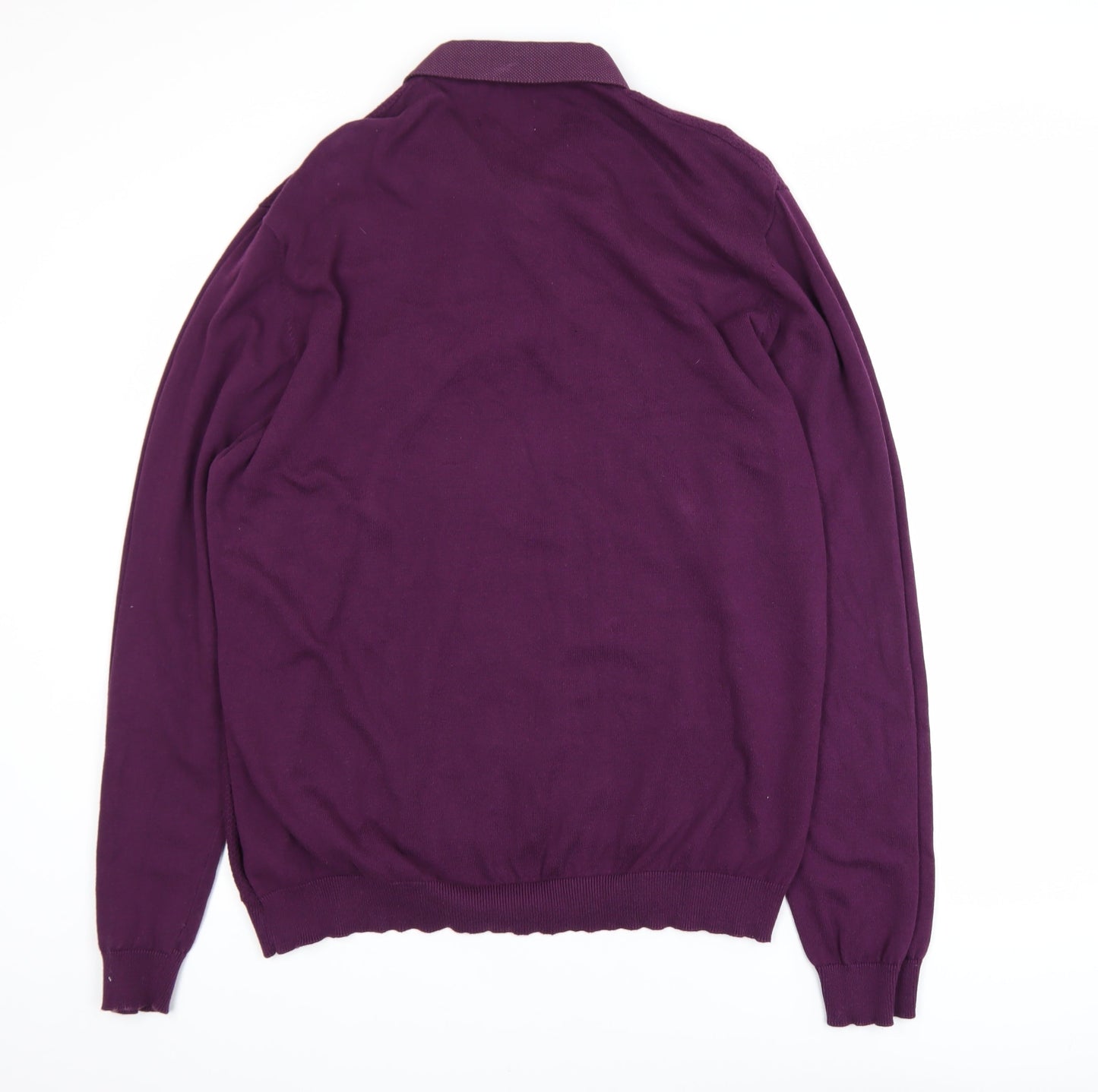 Marks and Spencer Men’s Purple 2XL Cotton Collared Henley Jumper