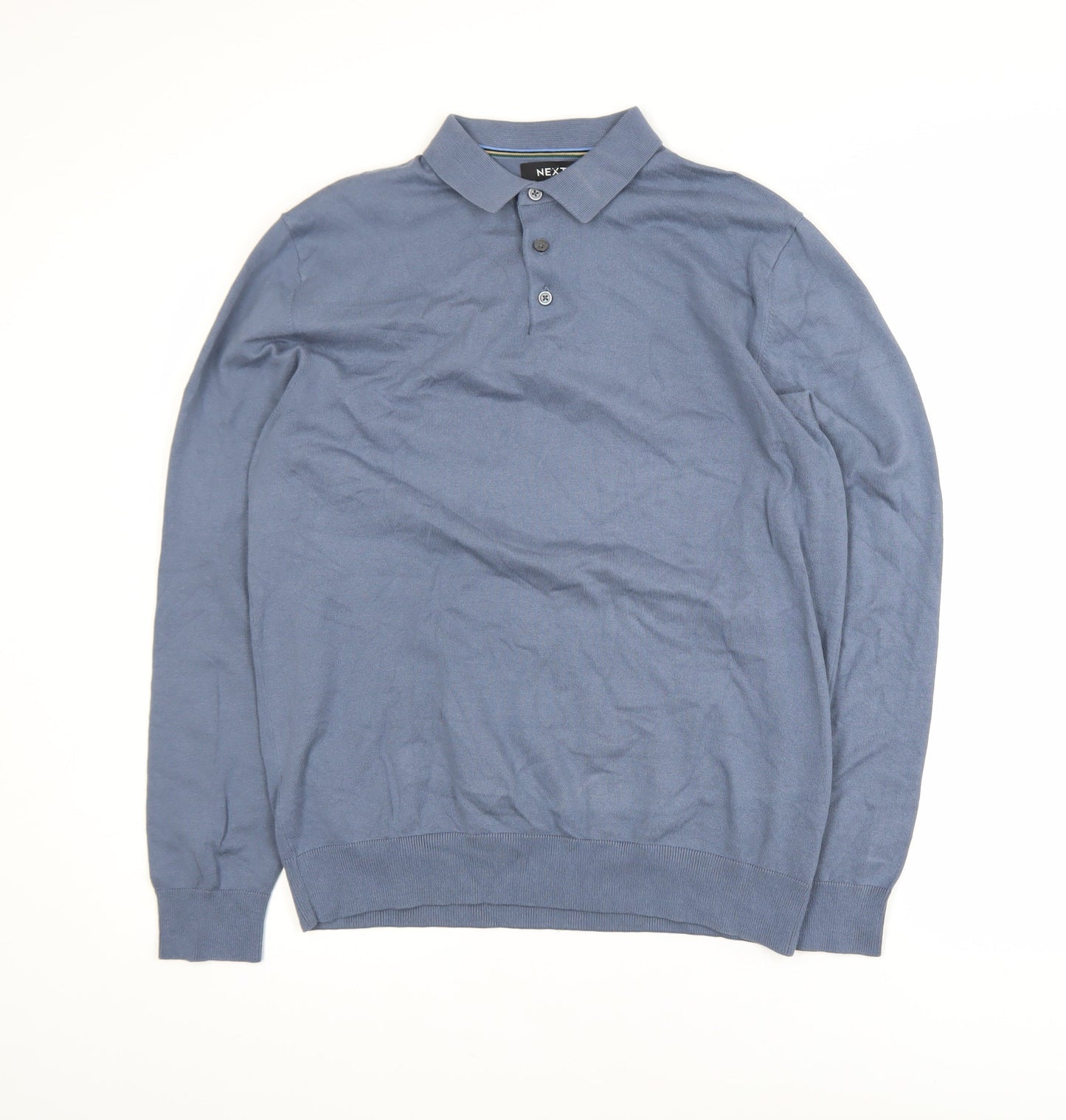 Next Men's Blue Long Sleeve Collared Knit Polo Shirt Size M
