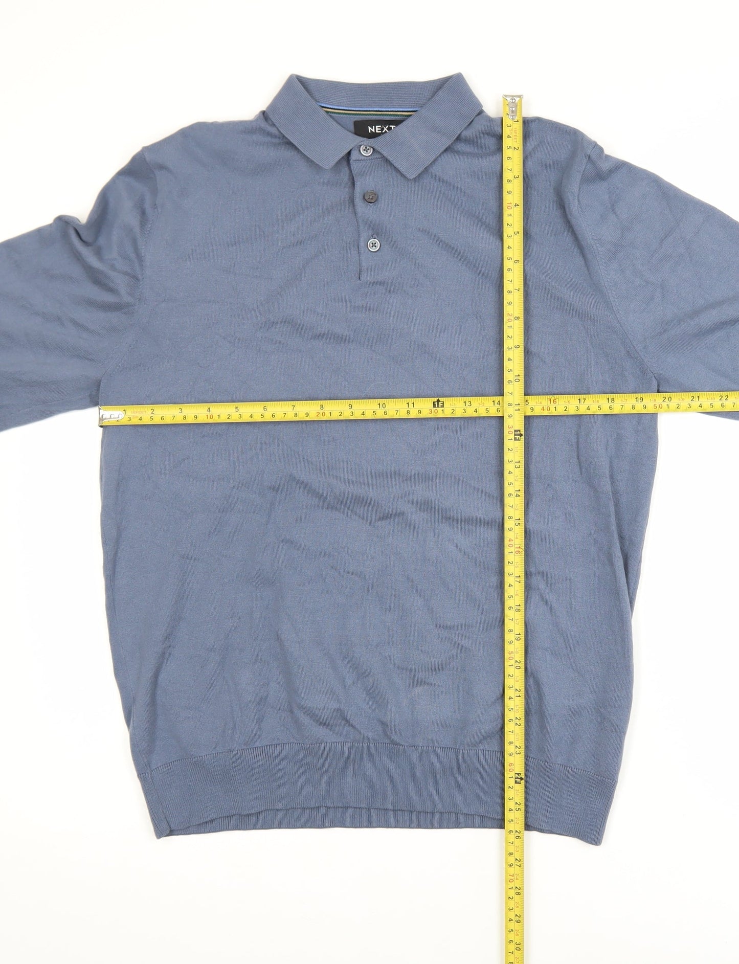 Next Men's Blue Long Sleeve Collared Knit Polo Shirt Size M