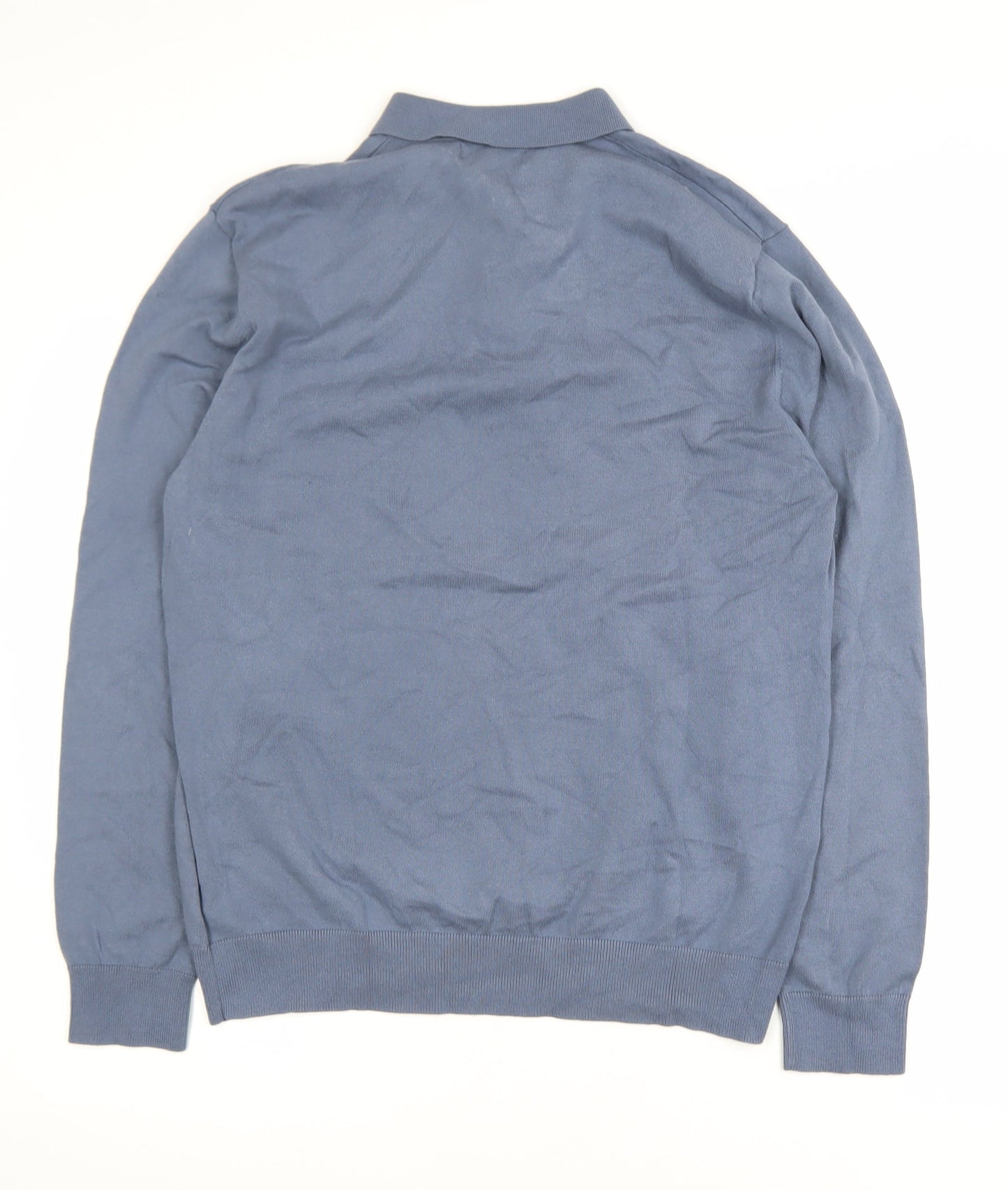 Next Men's Blue Long Sleeve Collared Knit Polo Shirt Size M