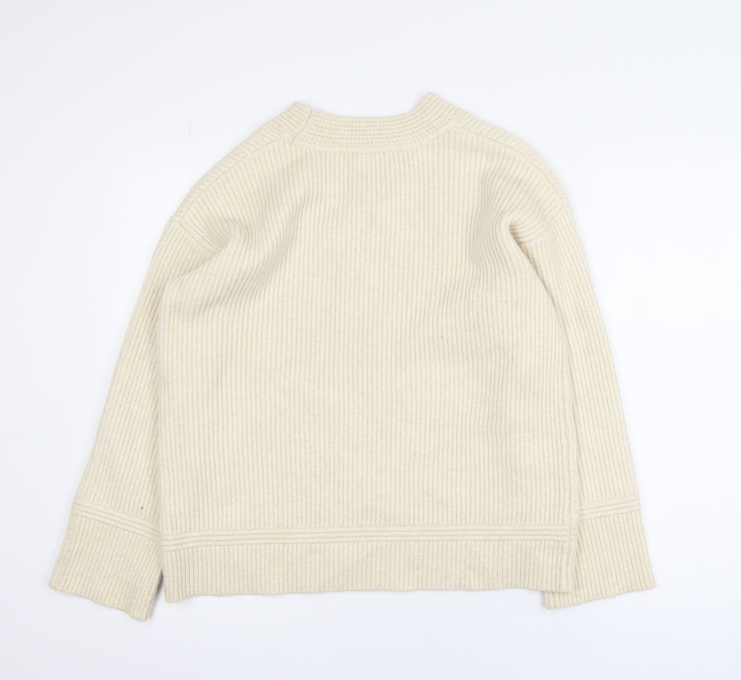 Marks and Spencer Womens Beige Wool V-Neck Pullover Jumper M