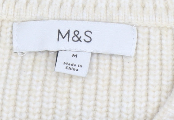 Marks and Spencer Womens Beige Wool V-Neck Pullover Jumper M