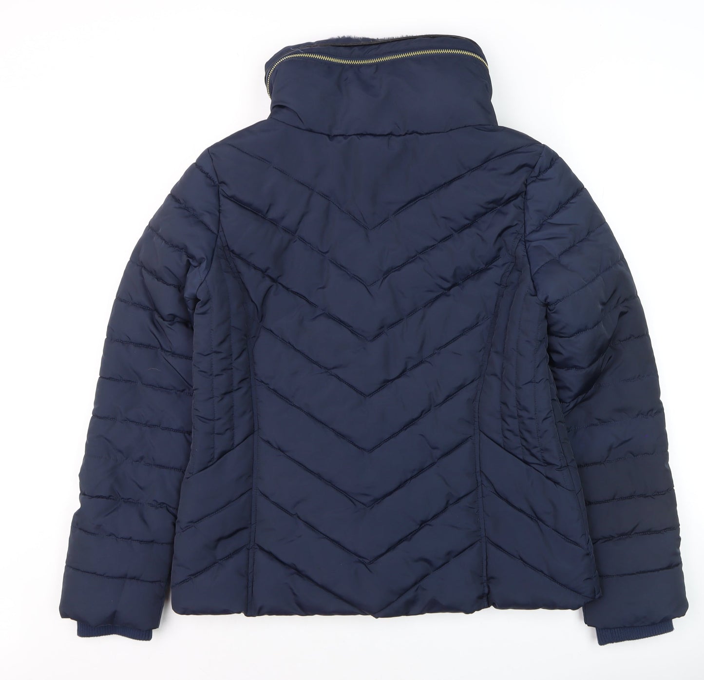 Oasis Women Blue Puffer Jacket Size 12 Mid-Length Winter Coat