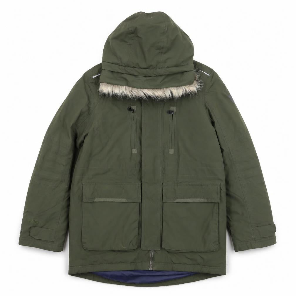 Front view of Regatta boys’ green parka coat 11-12 years hooded waterproof winter jacket