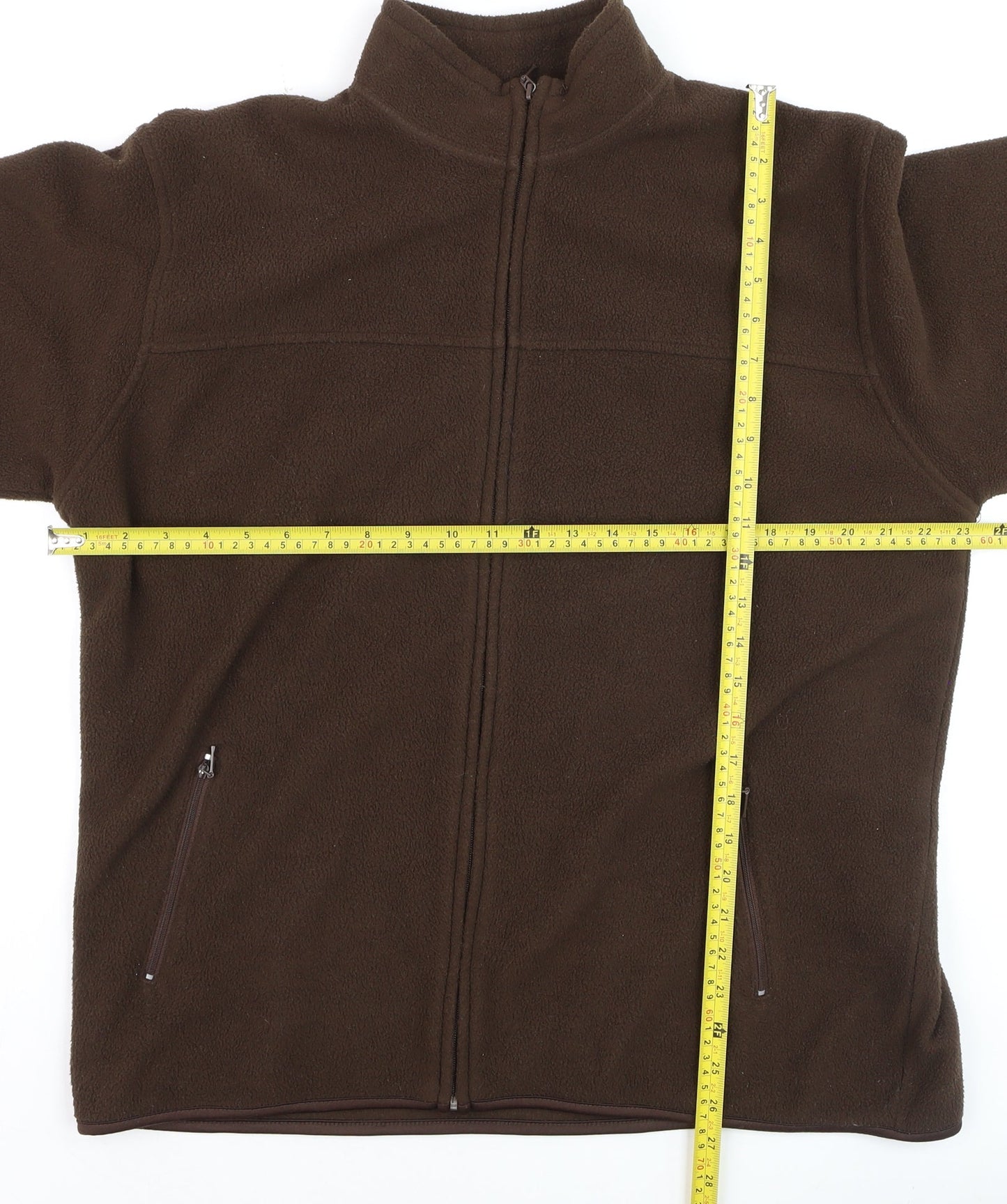 EWM Men Brown Fleece Full Zip Jacket L Regular Fit Outdoor
