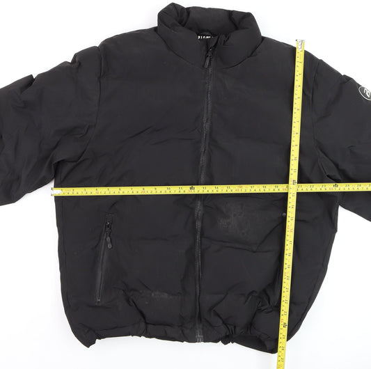 Pull & Bear Men's Black L Puffer Jacket Winter Polyester Coat