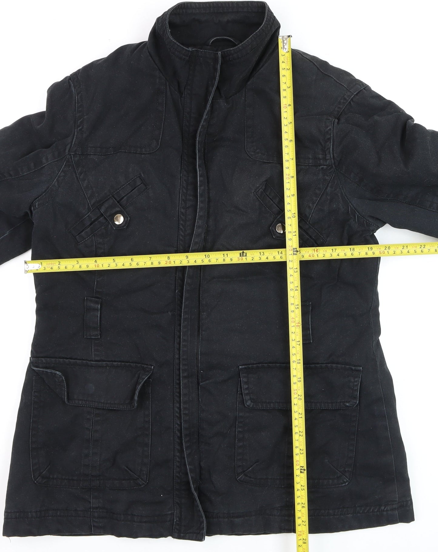 BHS Womens Black Military Jacket Size 14 Cotton Twill Mid-Length