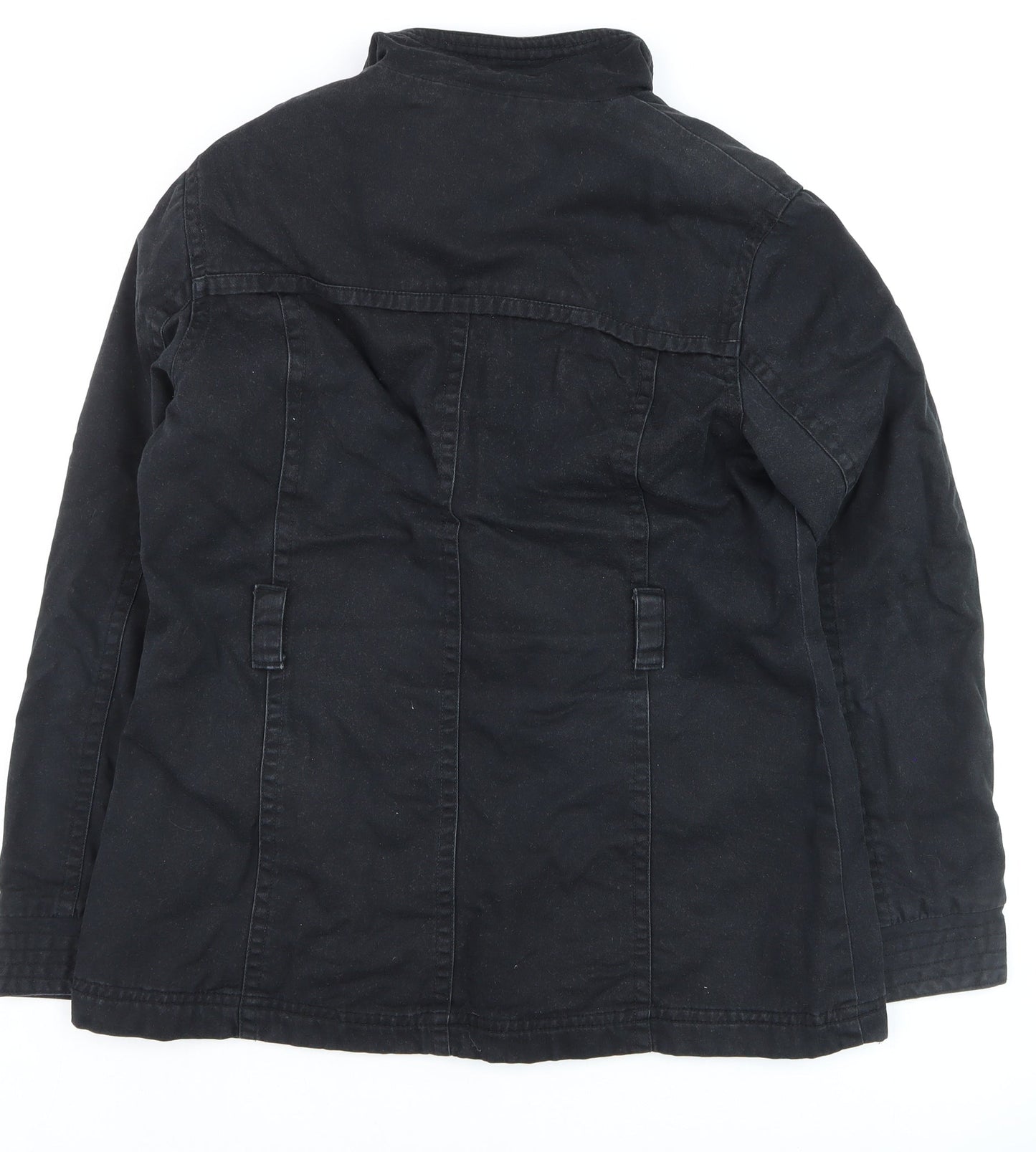 BHS Womens Black Military Jacket Size 14 Cotton Twill Mid-Length
