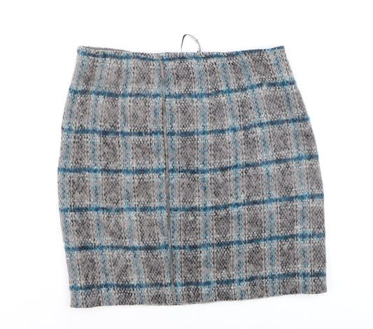 Luisa Cerano Women’s Grey Tweed Check Wool Pencil Skirt Size 10