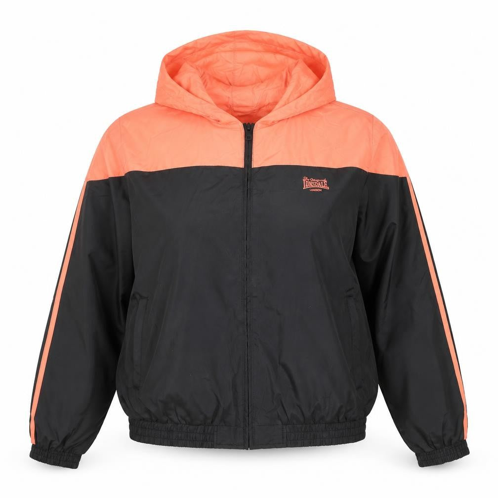 Lonsdale Women's Black & Orange Hooded Windbreaker Jacket Size 16