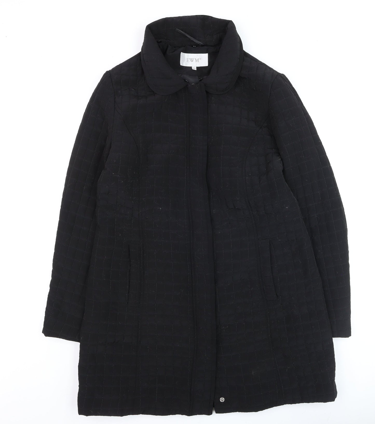 EWM Women’s Black Quilted Mid-Length Coat Size 12