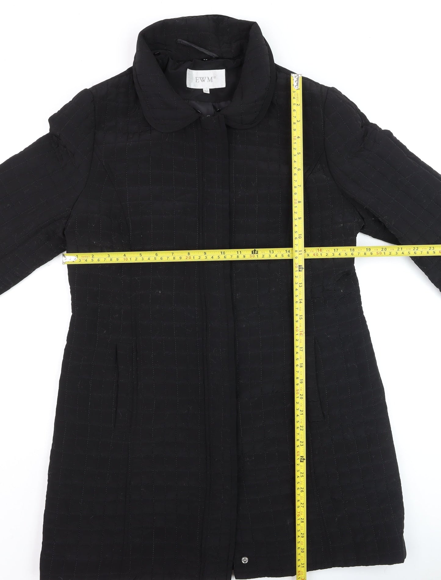 EWM Women’s Black Quilted Mid-Length Coat Size 12