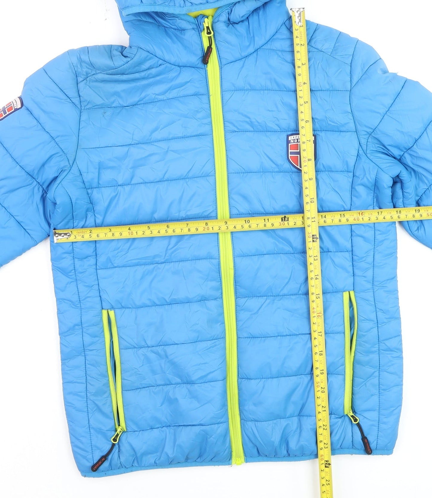 Exploring Norway Boys Blue Hooded Puffer Jacket M Nylon Winter Coat