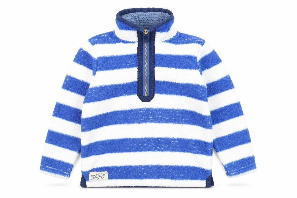 Joules Boys Blue White Striped 3 Years Fleece Half Zip Hoodie Sweatshirt