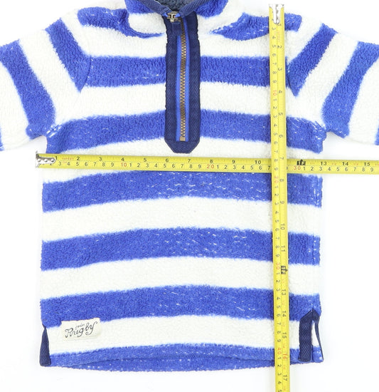 Joules Boys Blue White Striped 3 Years Fleece Half Zip Hoodie Sweatshirt