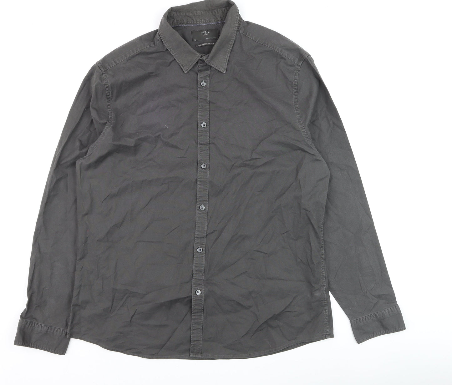 Marks and Spencer Men's Grey Slim Fit Stretch Formal Shirt XL