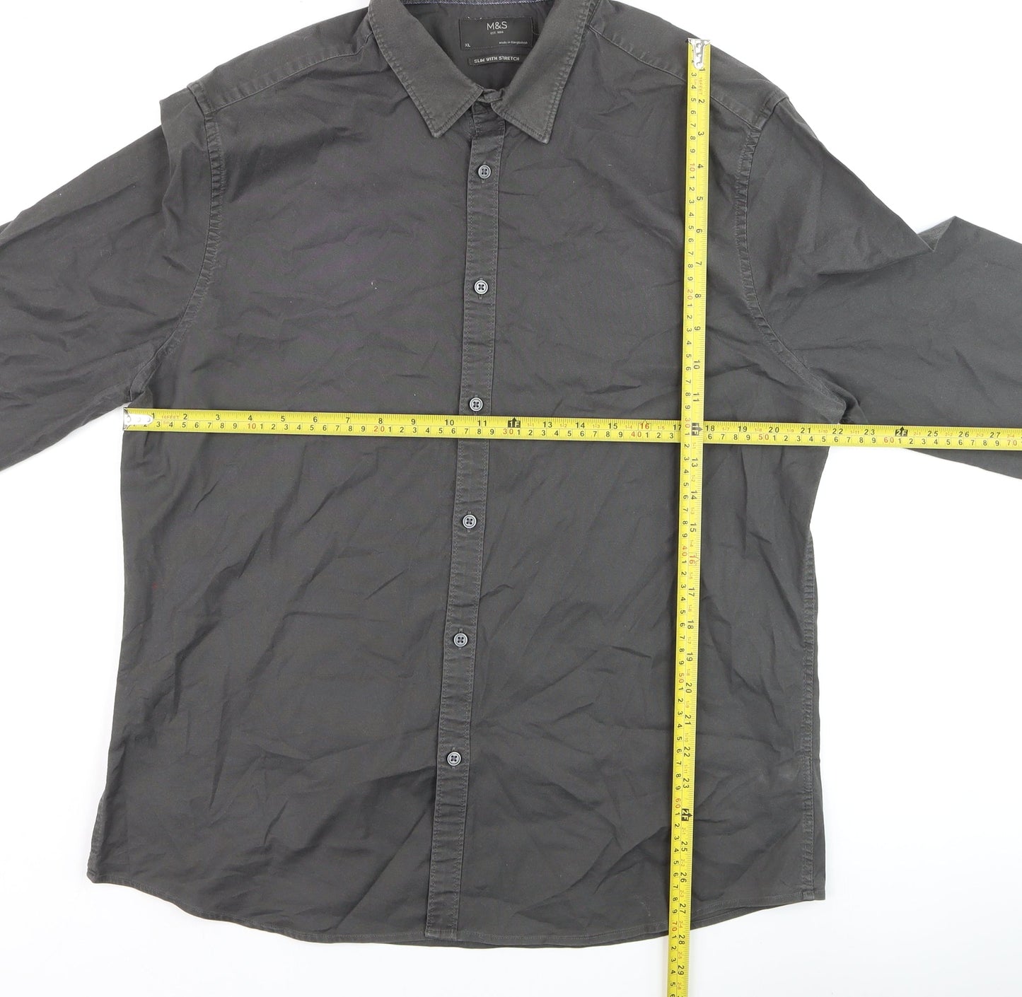 Marks and Spencer Men's Grey Slim Fit Stretch Formal Shirt XL