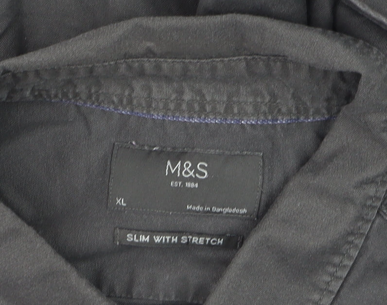 Marks and Spencer Men's Grey Slim Fit Stretch Formal Shirt XL