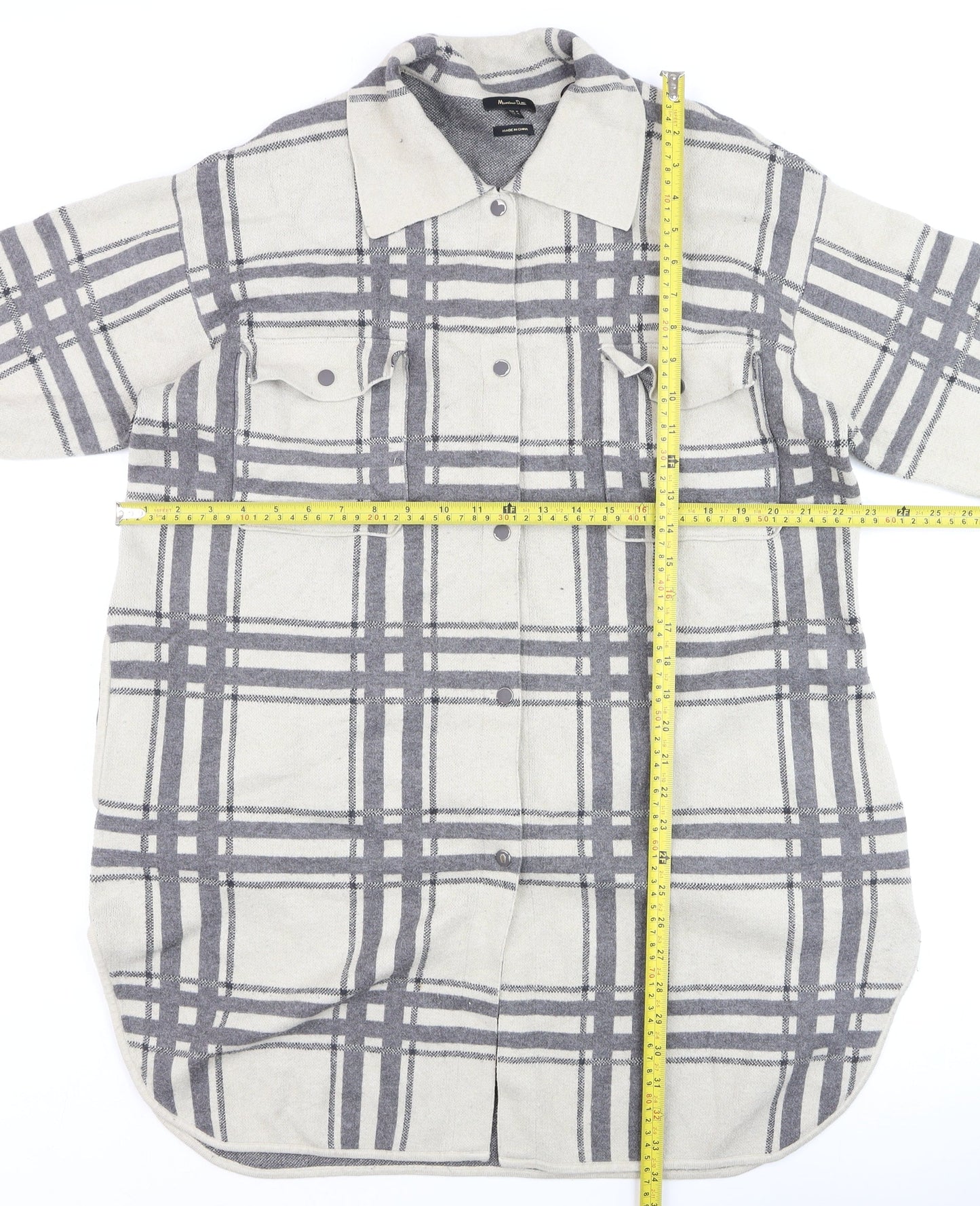 Massimo Dutti Women's Grey Check Long Sleeve Button-Up Shirt Size 12