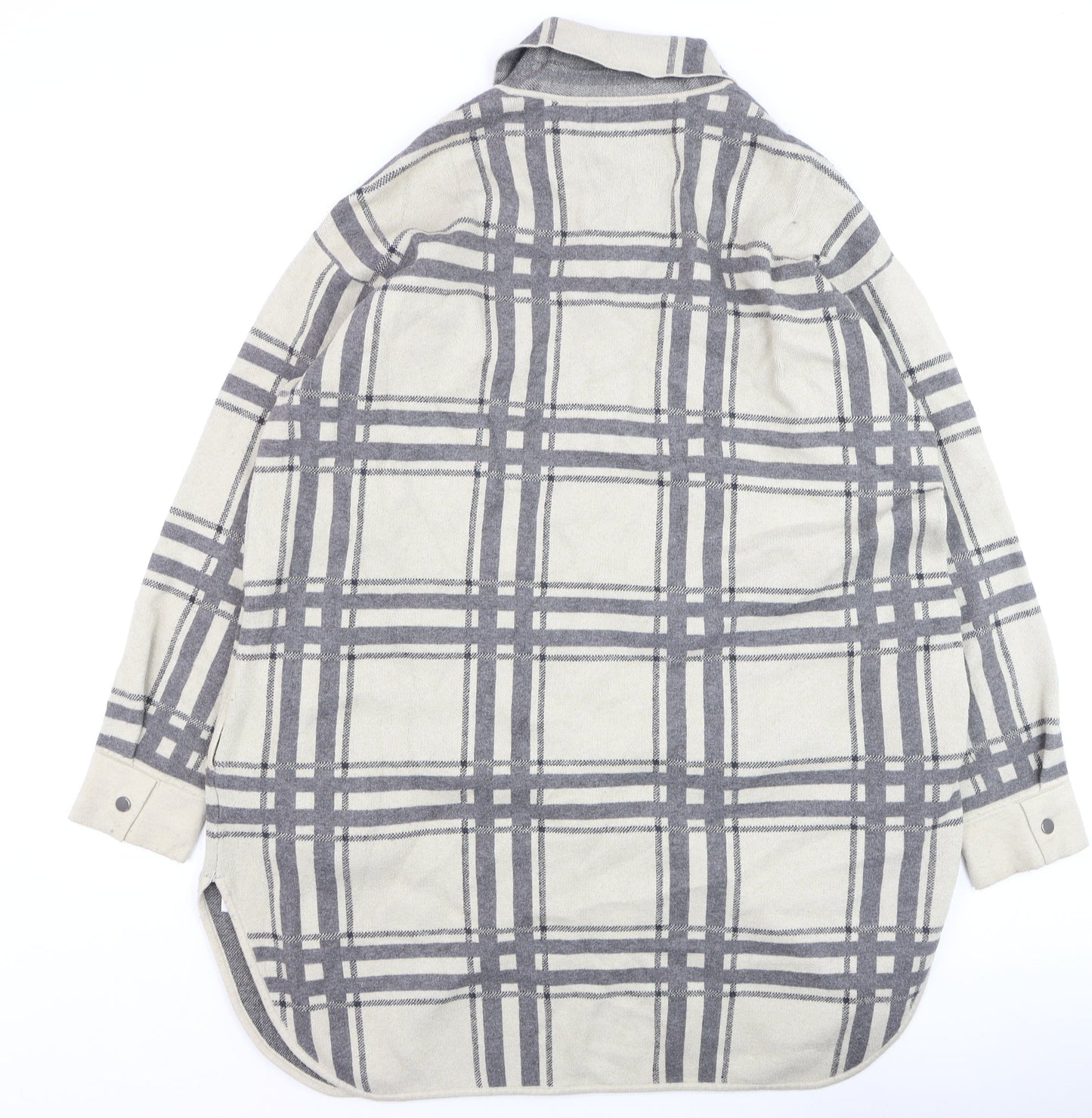Massimo Dutti Women's Grey Check Long Sleeve Button-Up Shirt Size 12