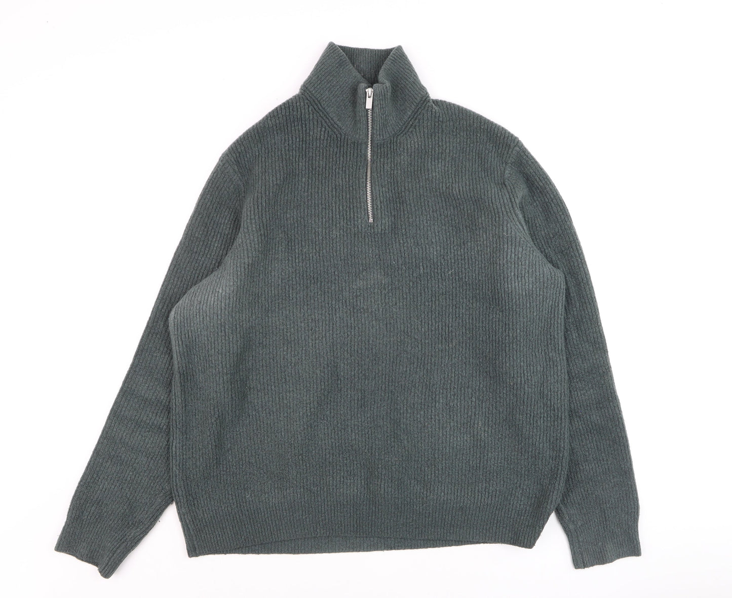Marks and Spencer Mens Green Wool 1/2 Zip High Neck Jumper XL