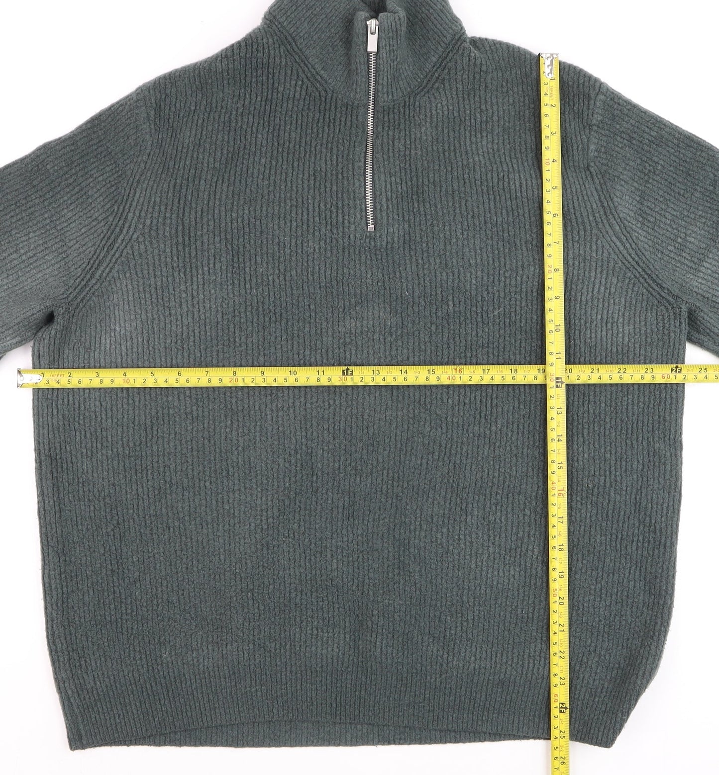Marks and Spencer Mens Green Wool 1/2 Zip High Neck Jumper XL