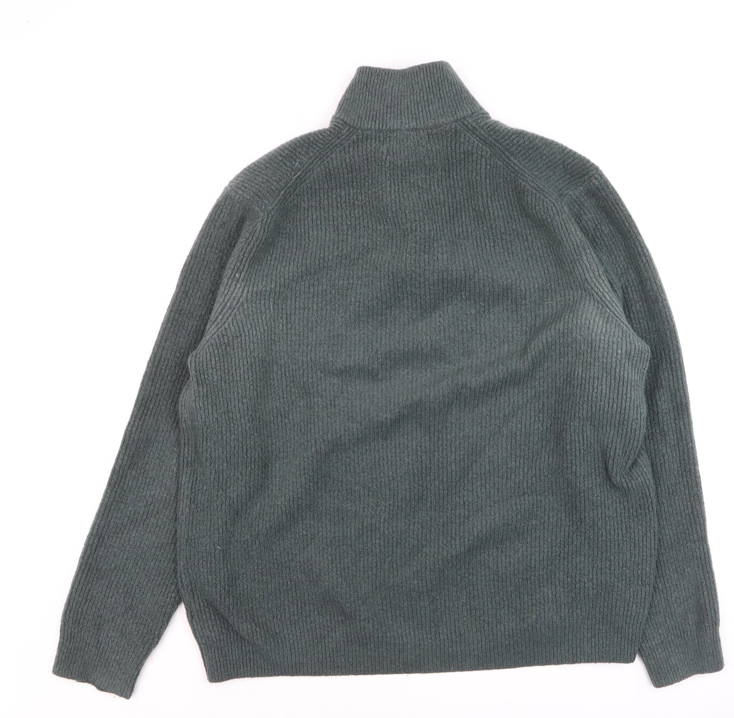 Marks and Spencer Mens Green Wool 1/2 Zip High Neck Jumper XL