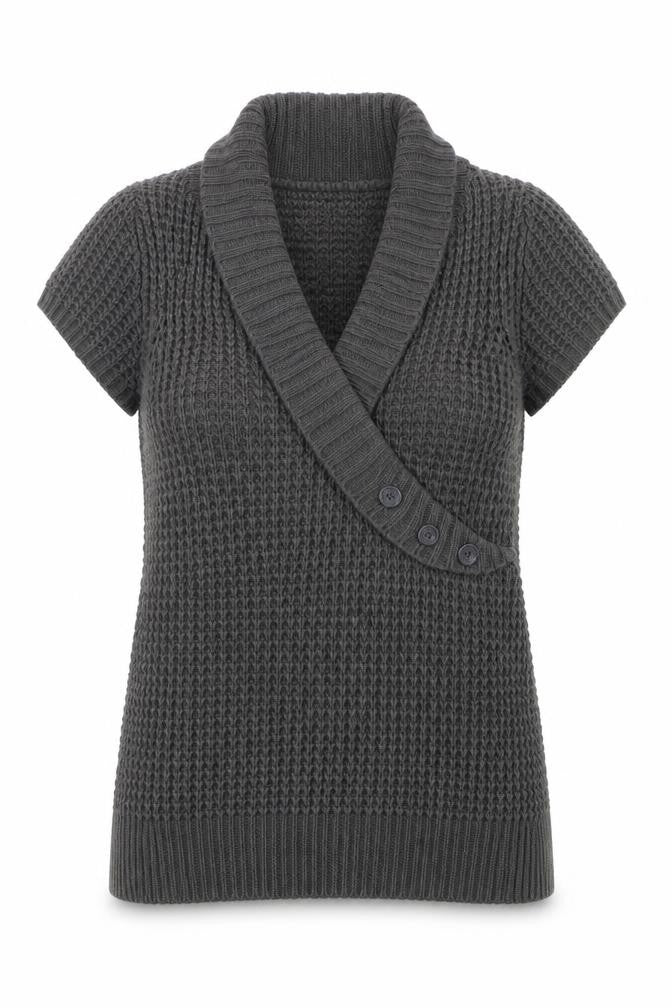 Style & Co Women's Grey Short Sleeve Chunky Knit Cardigan XL