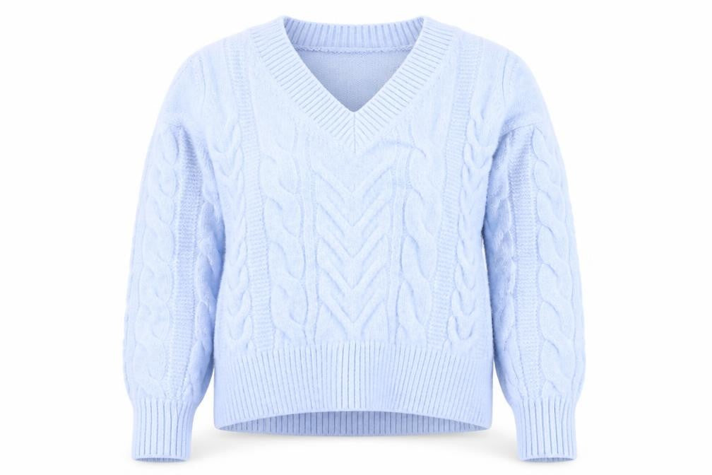 Marks & Spencer Women Blue Cable-Knit V-Neck Jumper Size S