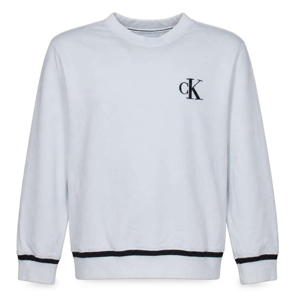 Calvin Klein Jeans Men’s White Small Crew Neck Cotton Sweatshirt