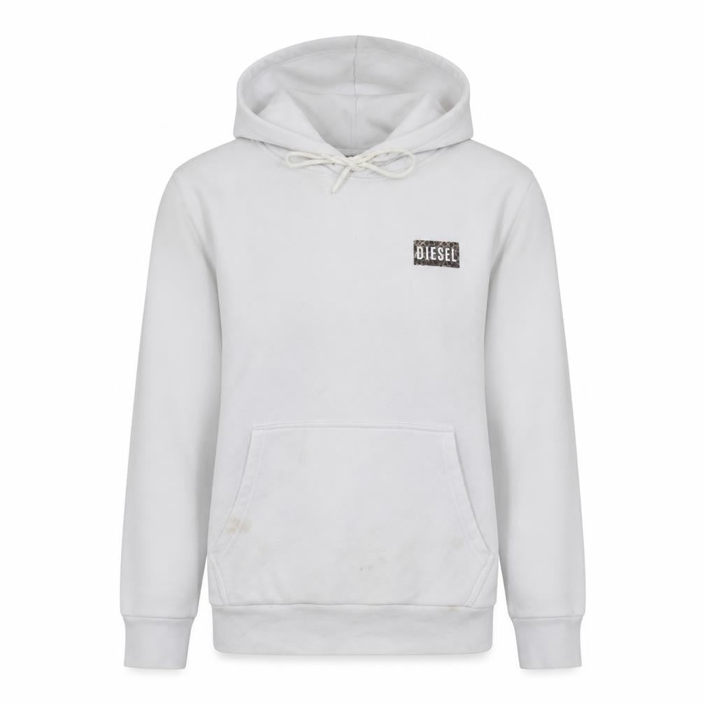 Diesel Womens White Pullover Hoodie Medium Cotton Logo Casual