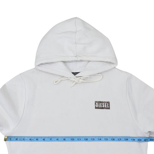 Diesel Womens White Pullover Hoodie Medium Cotton Logo Casual