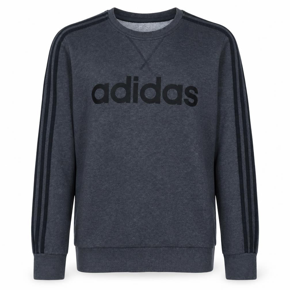 Front view of Adidas Men's Grey Logo Crew Neck Pullover Sweatshirt, size S