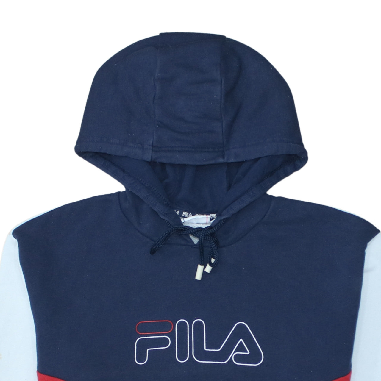 FILA Womens Navy Red White Pullover Hoodie Size M Colourblock Cotton