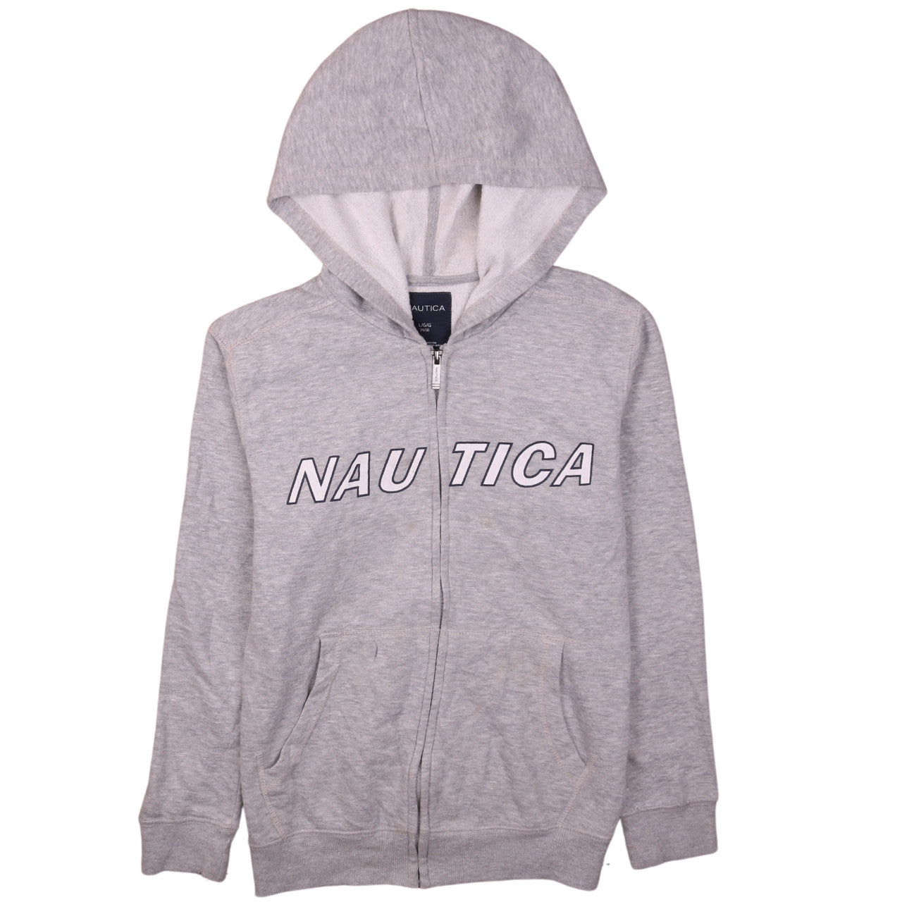 Nautica Boys Grey Full Zip Hoodie Size 14/16 Large Cotton Blend Hooded Sweatshirt