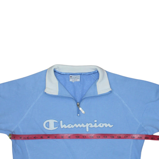 Champion Women's Blue 1/4 Zip Pullover Sweatshirt L Fleece Logo