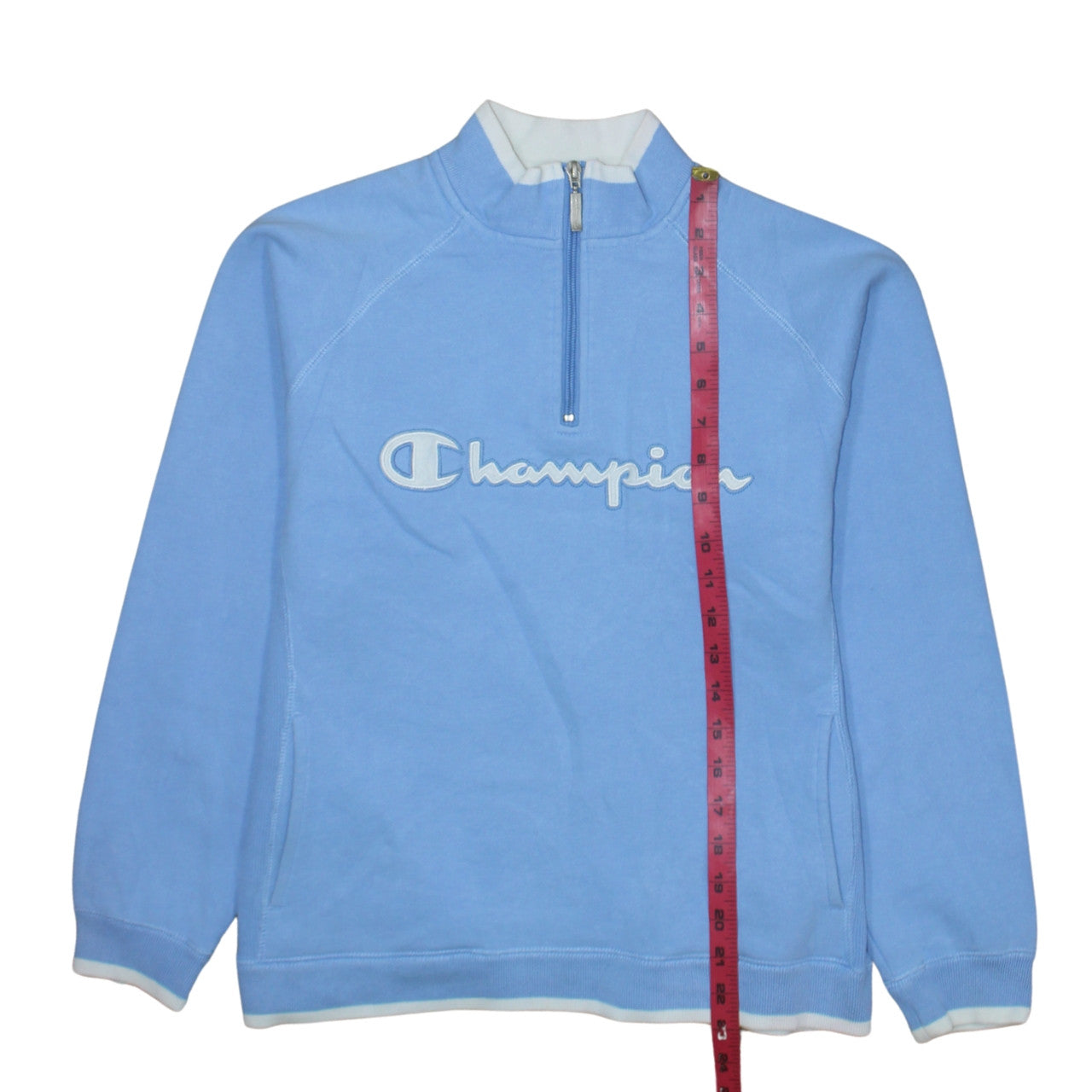 Champion Women's Blue 1/4 Zip Pullover Sweatshirt L Fleece Logo