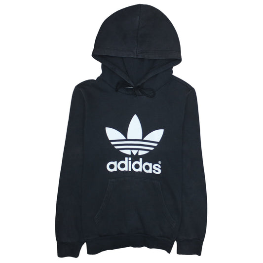 Adidas Womens Black Pullover Hoodie Size 12 Logo Print Sweatshirt