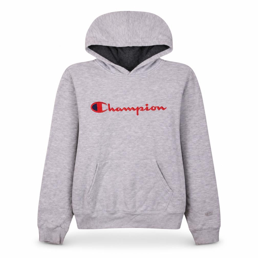 Champion Womens Grey Pullover Hoodie L Logo Embroidered Fleece