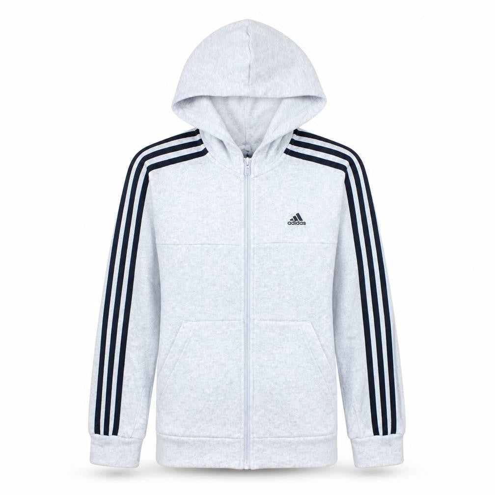 Front view of Adidas boys’ grey full zip hoodie 13-14 years lined sportswear