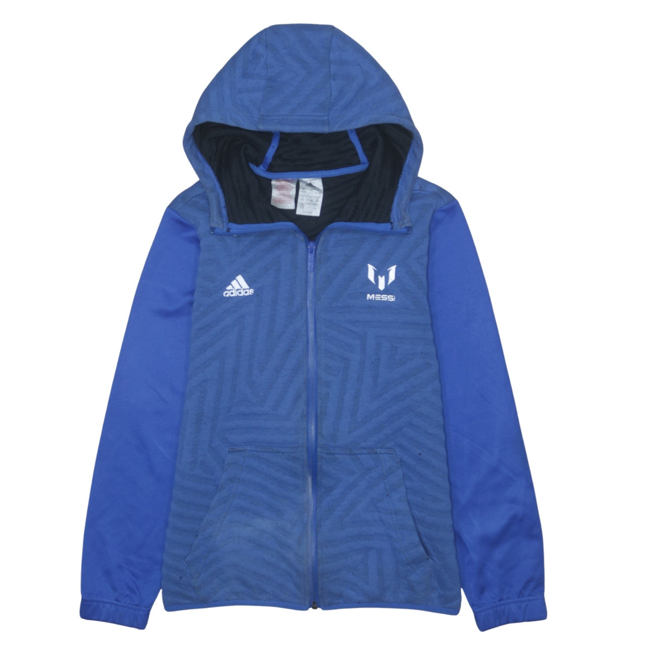 Adidas Boys Blue Full Zip Messi Hoodie Size 13-14 Years with Logo Print
