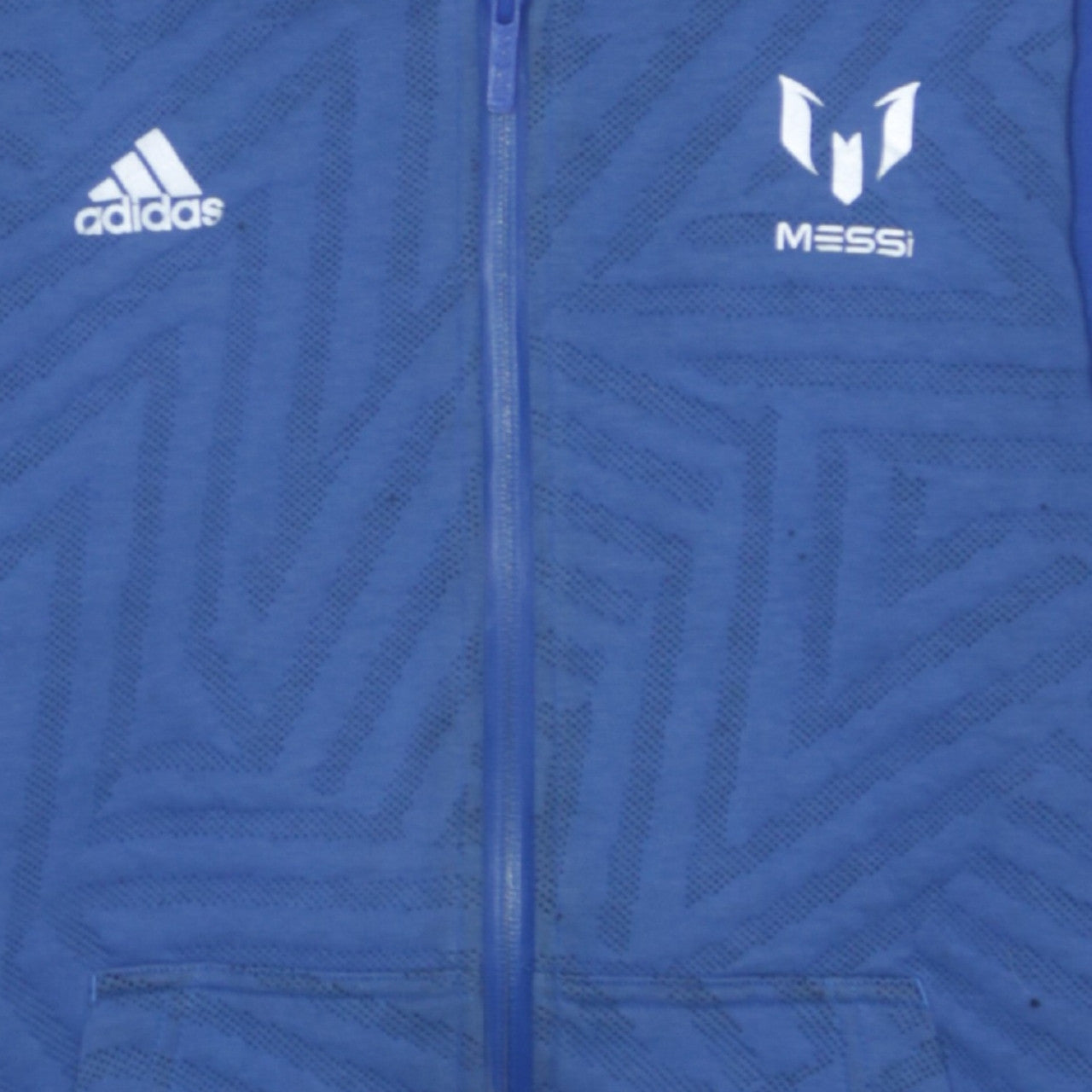 Adidas Boys Blue Full Zip Messi Hoodie Size 13-14 Years with Logo Print