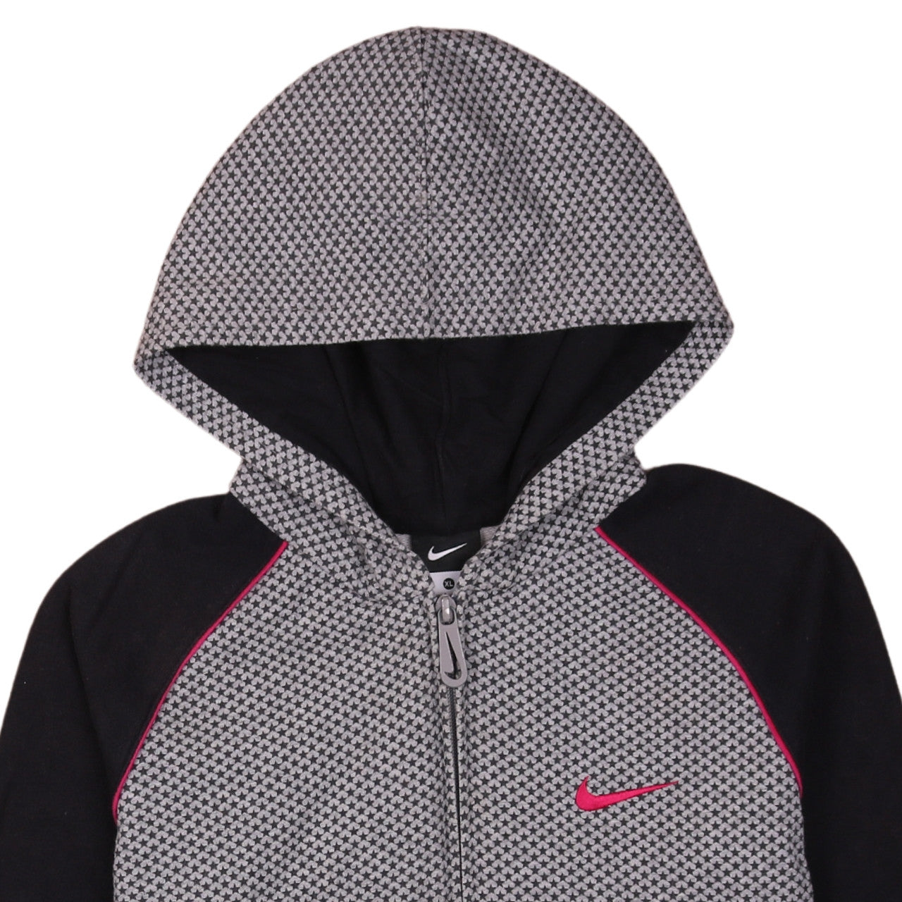 Nike Boys Black & Grey Full Zip Hoodie XL 13-15 Years Houndstooth Print