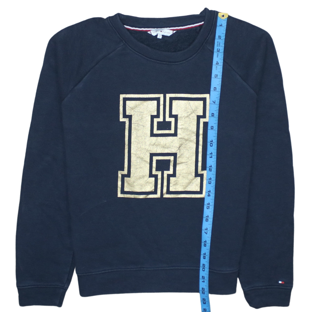 Tommy Hilfiger Women Blue Gold Logo Pullover Sweatshirt Size S